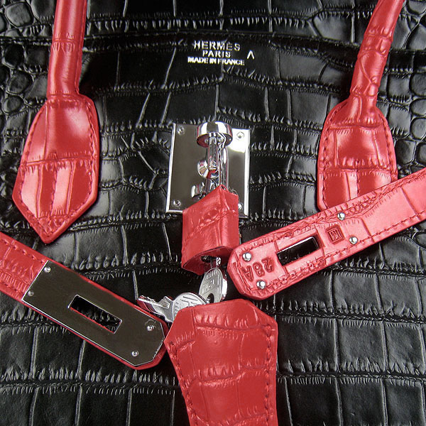 High Quality Fake Hermes Birkin 35CM Crocodile Veins Leather Bag Red/Black 6089 - Click Image to Close